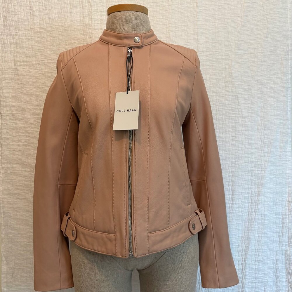 Cole Haan Lamb Skin Moto Style Jacket, Size S